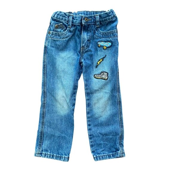 Wrangler Toddler Boy's Denim Jeans with Skateboard Patches 4T Elastic Waist - Picture 2 of 6